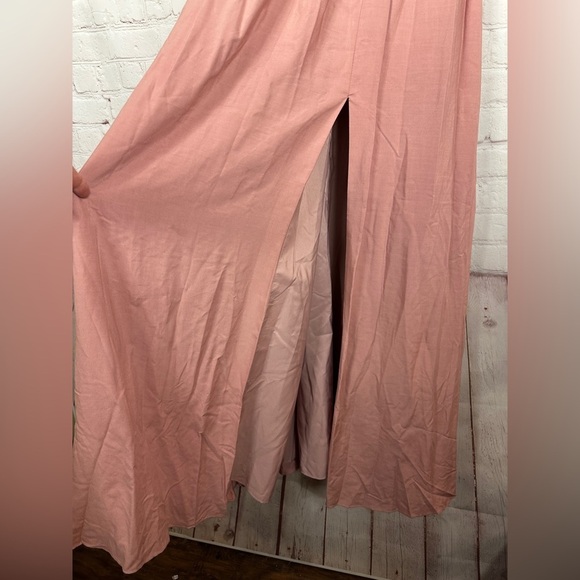 Azazie Dusty Pink Floor Length Front Slit Deep V Neck Bridesmaid Dress Sz 6 GUC - Picture 9 of 10